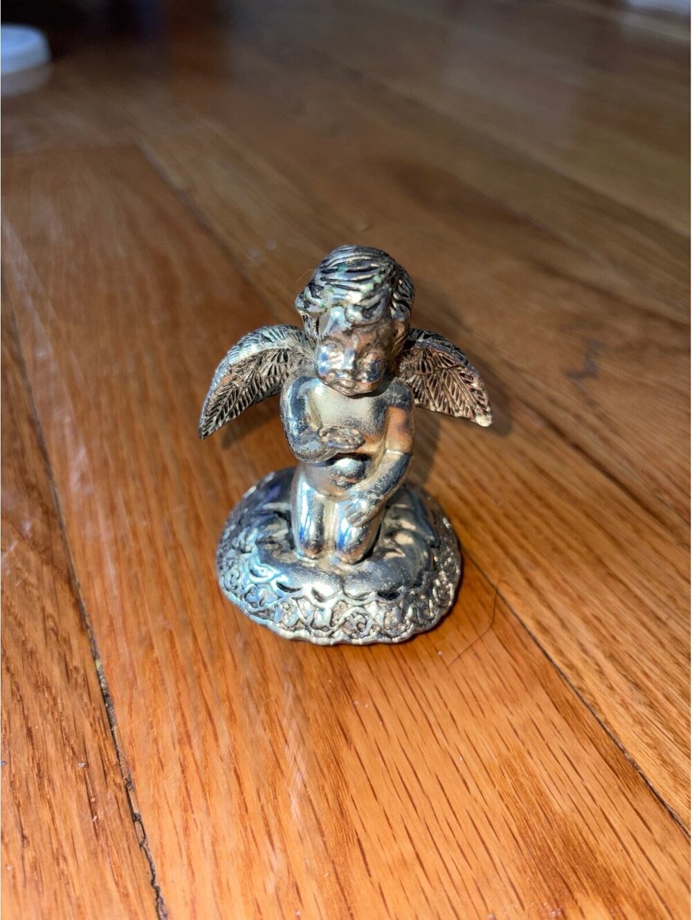 Silver Plated 3" Angel Figurine Cherub On Pillow Wedding Ring Holder Vintage